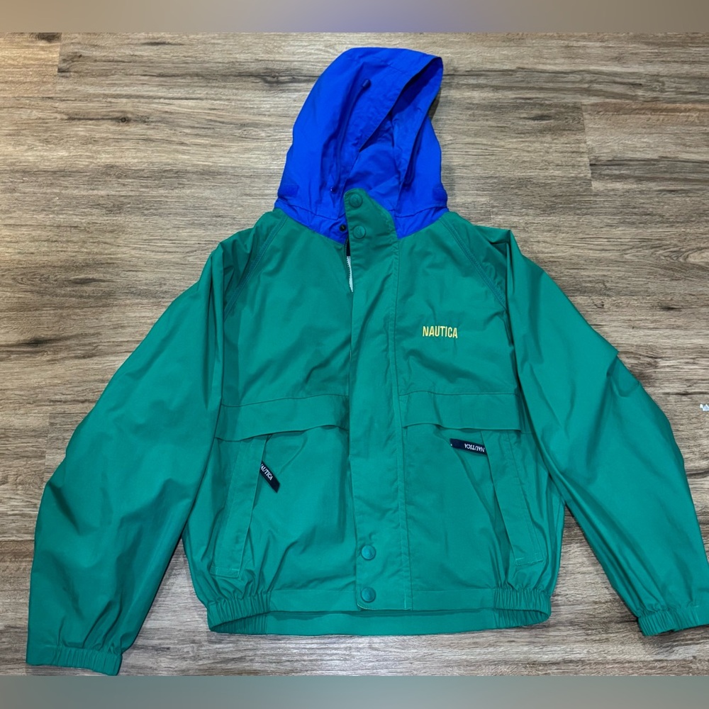 Vintage nautica Green Jacket with Blue hood zip up sz Medium